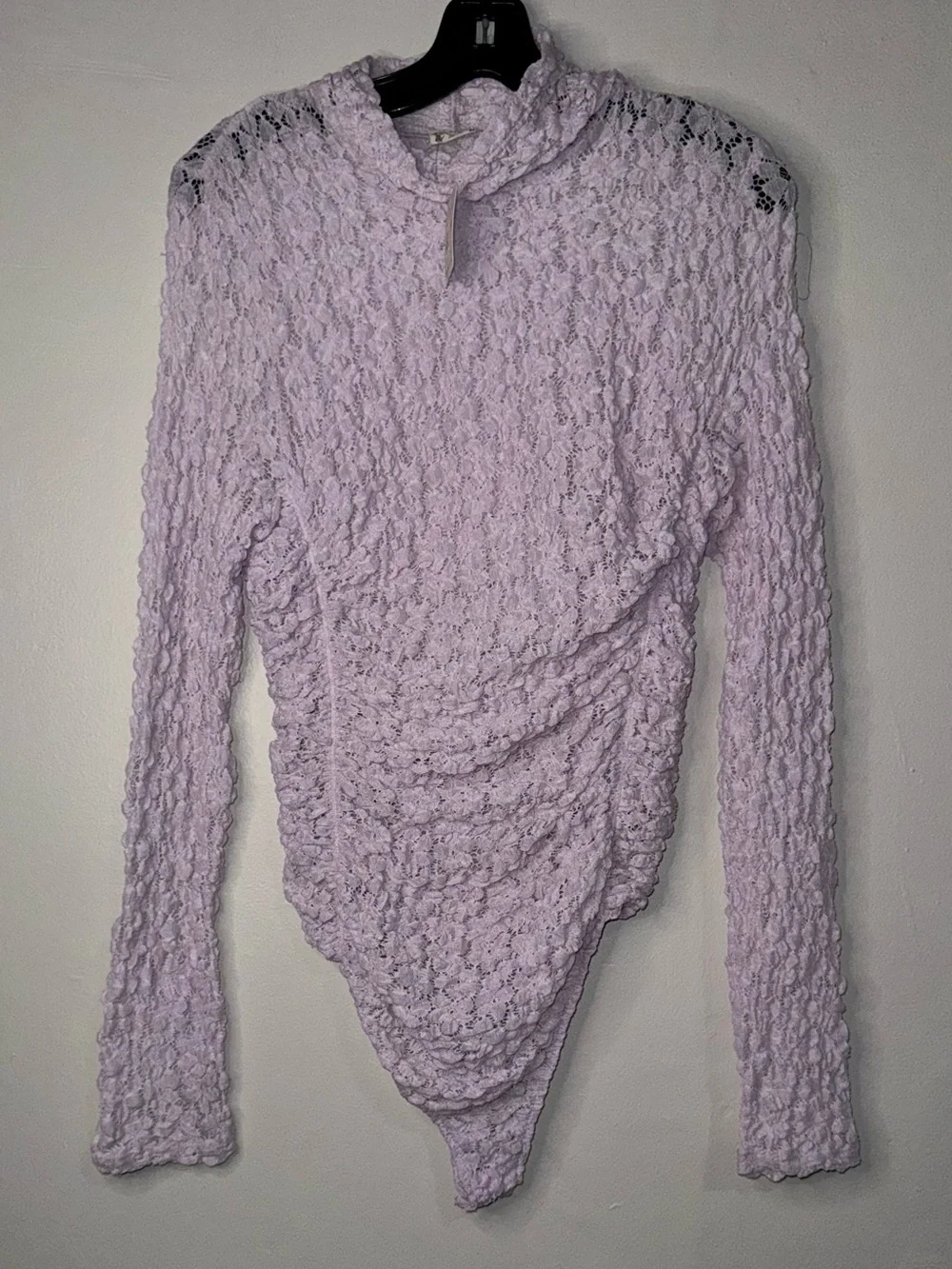 Free People Lilac Floral Lace Mock-Neck Bodysuit
